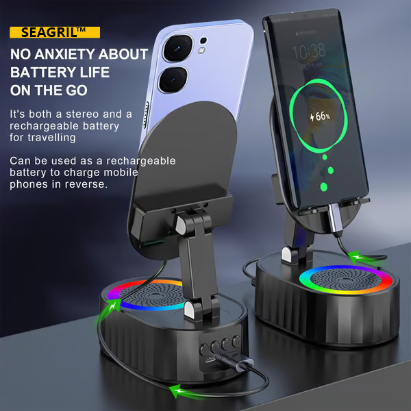 SEAGRIL™ 2025 Smart 4-in-1 Phone Stand — Induction Speaker, Power Bank & Ambient Light