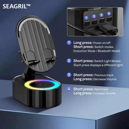 SEAGRIL™ 2025 Smart 4-in-1 Phone Stand — Induction Speaker, Power Bank & Ambient Light